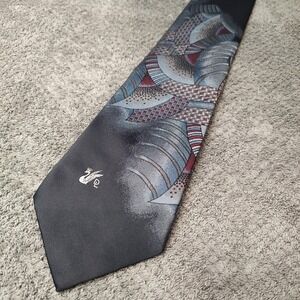 Don Loper Beverly Hills Men Dress Tie Silk Blend Made In USA Navy Blue Geometric